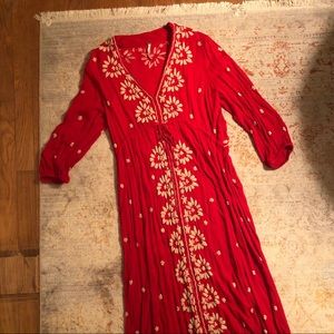 Red free people embroidered midi dress